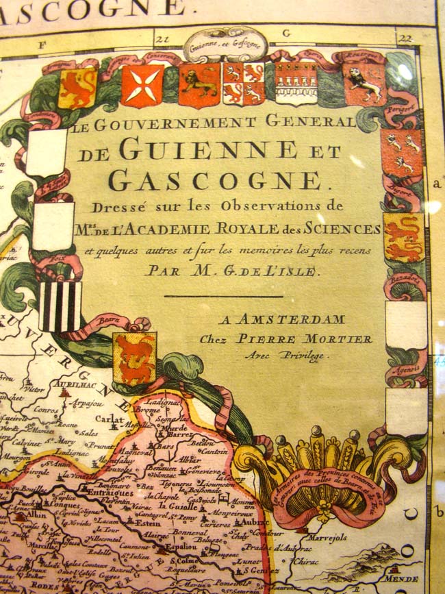 An attractive early 18th century hand colored map of the Bordeaux region of France entitled “Le Gouvernement General de Guinne et Gascogne“ by Pierre Mortier (1661-1711)